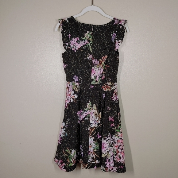 Anthropologie Eri + Ali Nevaeh Black Floral Lace Dress Size 4 - Picture 2 of 12